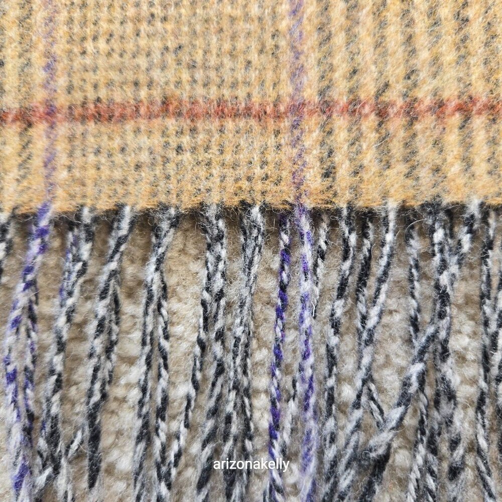 NWT John Hanly Lambswool Tan Plaid Scarf - Picture 8 of 10